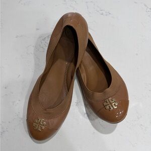 Tory Burch Brown Flats with Gold Logo
